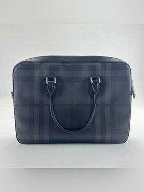 🚩steal Burberry Black/Charcoal Check Leather Briefcase